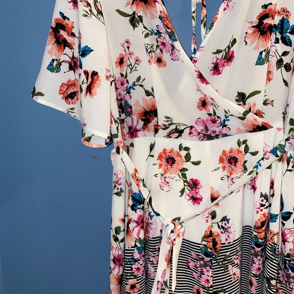 Floral and black & white striped romper!